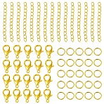 Iron Ends with Twist Chain Extension & Open Jump Rings, with Zinc Alloy Lobster Claw Clasps, Golden, 50x3.5mm(DIY-YW0010-74G)