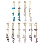 Natural Mixed Stone Dangle Earring, 304 Stainless Steel Cable Chains, Chip, Mixed Color, Stud Earrings, 66x9.5mm(EJEW-JE05947)