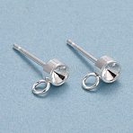 304 Stainless Steel Stud Earring Findings, with Loop, For Pointed Back Rivoli Rhinestone
, Silver, Tray: 5.5mm, 9x6x3mm, Hole: 2mm, Pin: 0.8mm(STAS-H410-04S-C)