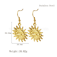 Stylish Stainless Steel Sun Dangle Earrings for Women, Various Designs Available, Golden, 30.43x26.4mm(NI1650-2)