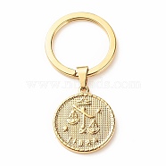 304 Stainless Steel Pendants Keychain, with 304 Stainless Steel Split Key Rings, Flat Round with Twelve Constellations, Libra, 6.2cm(KEYC-JKC00314-07)