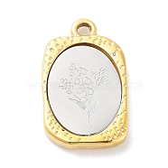 304 Stainless Steel Pendants, Rectangle with Twelve Zodiac Flower Charm, Golden & Stainless Steel Color, May Lily, 23x14.5x3mm, Hole: 2mm(STAS-F303-B05)