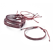 Unisex Adjustable Braided Bead Bracelets, with Stainless Steel Beads, Red, 1-3/4 inch~3 inch(4.5~7.5cm)(BJEW-J181-11A)