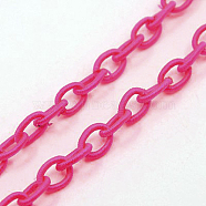 Deep Pink Color Handmade Silk Cable Chains Loop, Oval, 8~9x11~13x2mm, about 85cm/strand, 33.5 inch(X-EC-A001-01)