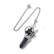 Natural Lapis Lazuli Dowsing Pendulums, with Platinum Plated Alloy Chains, Merkaba Star Truncheon Charm, Reiki Wicca Witchcraft Balancing Pointed Pendant Pendulum, 310~315mm, Hole: 2mm(G-C095-01P-07)