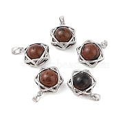 Natural Mahogany Obsidian Round Pendants, Stainless Steel Star of David Charms, Stainless Steel Color, 20x15.5x10.5mm, Hole: 3x5mm(G-M440-04B-P)