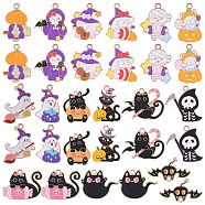 30Pcs 15 Styles Alloy Enamel Pendant Halloween Cartoon Cat Cartoon Pendant DIY Jewelry Accessories, Golden, 32.5x22.5mm, Hole: 2mm(JX814A)