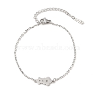 304 Stainless Steel Bracelets, Flower, Stainless Steel Color, 7 inch(17.7cm)(BJEW-Q340-04P)