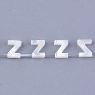 Natural Sea Shell Beads, White Shell Mother of Pearl Shell, Top Drilled Beads, Letter.Z, 10x2.5~11.5x3mm, Hole: 0.8mm(X-SHEL-T012-60Z)