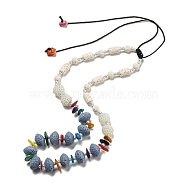 Dyed Lava Rock with Shells,  Plastic Pearl Beads Necklace, Light Steel Blue, 1.65~2.80 inch(4.2~7.1cm)(NJEW-Z031-01C)