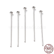 Rhodium Plated 925 Sterling Silver Flat Head Pins, Platinum, 22 Gauge, 30x0.6mm, Head: 2mm(STER-M117-03B-P)