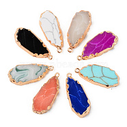 Resin Pendants, Imitation Turquoise, with Edge Light Gold Plated Iron Loops, Teardrop, Mixed Color, 36~37.5x16x6~7mm, Hole: 1.8mm(RESI-R428-016)