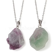 Natural Fluorite Nugget Pendant Necklaces, with 304 Stainless Steel Cable Chains, 15.55~15.94 inch(39.5~40.5cm)(NJEW-JN04507-01)