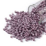 TOHO Round Seed Beads, Japanese Seed Beads, (1202) Opaque Dark Rose Marbled, 8/0, 3mm, Hole: 1mm, about 222pcs/10g(X-SEED-TR08-1202)