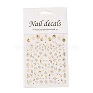 PET Christmas Laser Nail Art  Sticker, Self-adhesive, 3D Design, For Nail Tips Decorations, Mixed Christmas Theme Pattern, Gold, 10.4x8x0.02cm(MRMJ-B003-02G)