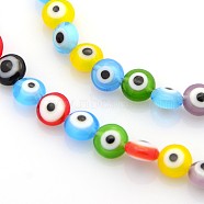 Handmade Evil Eye Lampwork Bead Strands, Flat Round, Mixed Color, 6x4mm, Hole: 1mm, about 68pcs/strands, 15 inch(LAMP-J029-6mm-M)