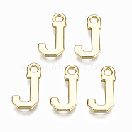 Alloy Charms, Cadmium Free & Nickel Free & Lead Free, Alphabet, Real 16K Gold Plated, Letter.J, 14x7x1mm, Hole: 1.6mm(PALLOY-Q441-025J-NR)