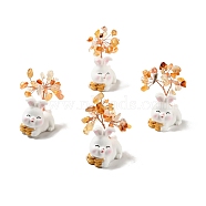Natural Agate Tree Display Decorations, Resin Rabbit Base Feng Shui Ornament for Wealth, Luck, Rose Gold, 26x42~49x62~64mm(DJEW-E007-01RC-06)