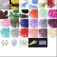 DIY 8/0 Glass Seed Beads Stretch Bracelet Making Kits, Including 24 Colors Beads, Zinc Alloy Lobster Claw Clasps, Elastic Crystal Thread, Iron Jump Rings and PVC Scissor Protective Cover, Mixed Color, 3~3.5mm, Hole: 1~1.2mm(DIY-YW0001-95)