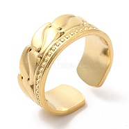 304 Stainless Steel Textured Open Cuff Ring for Women, Real 14K Gold Plated, US Size 7 1/4(17.5mm)(RJEW-I098-08G)