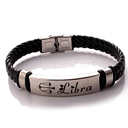 Braided Leather Cord Bracelets, Constellation Bracelet for Men, Libra, 8-1/4 inch(21cm)(PW-WG99416-07)