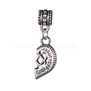 Alloy European Dangle Charms, Large Hole Pendants, Half Heart with Word Grand Daughter, Antique Silver, 32mm, Hole: 4.5mm, Heart: 20x10x1.5mm(MPDL-L028-66AS)
