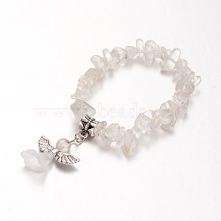 Natural Crystal Kids Bracelets, with Acrylic Bead and Antique Silver Alloy Findings, Lovely Wedding Dress Angel Dangle, 1-1/2 inch(39mm)(X-BJEW-JB02062-01)