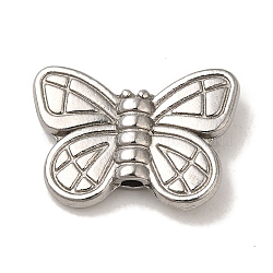 Non-Tarnish 304 Stainless Steel Beads, Butterfly, Stainless Steel Color, 12x17x3.5mm, Hole: 1.6mm(STAS-K285-40P)