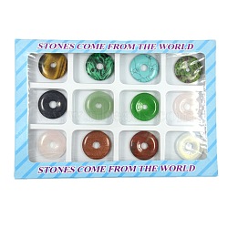 Gemstone Pendants, Mixed Style, Donut/Pi Disc, Mixed Stone, Donut Width: 12.5mm, 30x4mm, Hole: 5mm, 12pcs/box(G-R131-4-B)