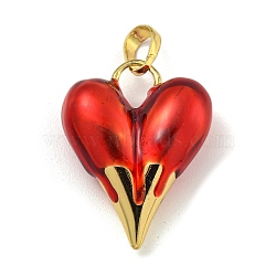 Rack Plating Brass With Enamel Pendants, Long-Lasting Plated, Cadmium Free & Lead Free, Real 18K Gold Plated, Heart, With Jump Ring Charms, Red, 20.8x28x8.5mm, Hole: 7x4mm(KK-I718-05G)