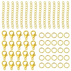 Iron Ends with Twist Chain Extension & Open Jump Rings, with Zinc Alloy Lobster Claw Clasps, Golden, 50x3.5mm(DIY-YW0010-74G)