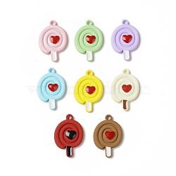 Spray Painted Alloy Pendants, with Enamel, Lollipop with Heart Charm, Mixed Color, 19.5x13x3mm, Hole: 1.5mm(PALLOY-P291-18A)