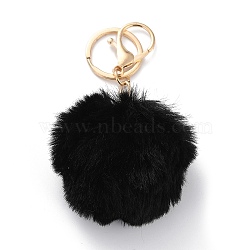 (Defective Closeout Sale: Oxidation of Key Chain), Pom Pom Ball Keychain, with Alloy Lobster Claw Clasps and Iron Key Ring, for Bag Decoration,  Keychain Gift and Phone Backpack, Black, 13.5cm(KEYC-XCP0001-08C)