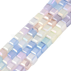 Electroplate Transparent Glass Beads Strands, Faceted, Cube, Thistle, 4x4x4mm, Hole: 1.6mm, about 100pcs/strand, 15.75 inch~15.94 inch(40~40.5cm)(X-EGLA-N002-41-05)