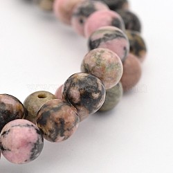 Round Natural Rhodonite Beads Strands, 6mm, Hole: 1mm, about 60pcs/strand, 15.5 inch(X-G-M136-6mm)