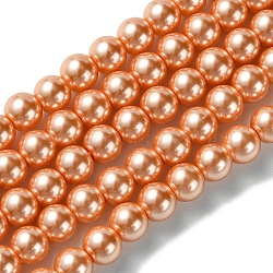 Eco-Friendly Dyed Glass Pearl Bead Strands, Round, Cotton Cord Threaded, Dark Salmon, 6mm, Hole: 1.2~1.5mm, about 70pcs/strand, 15.7 inch(HY-A008-6mm-RB113)