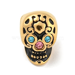 304 Stainless Steel Rhinestone European Beads, with Enamel, Large Hole Beads, Skull, Golden, 13x9x10.5mm, Hole: 4.5mm(STAS-U005-10G)