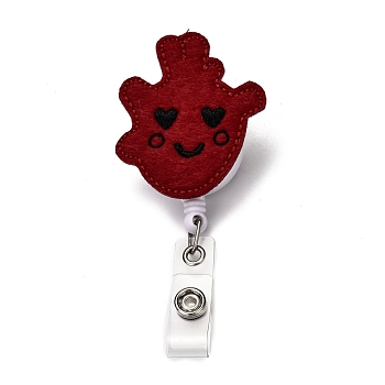 Heart Felt & ABS Plastic Badge Reel, Retractable Badge Holder, with Iron Alligator Clip, Platinum, Dark Red, 98mm, Heart: 60x47x24mm