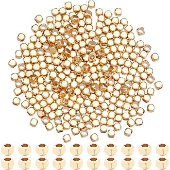 Brass Beads, Dice, Real 18K Gold Plated, 2.5x2.5x2.5mm, Hole: 1.6mm, 300pcs/box