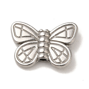 Non-Tarnish 304 Stainless Steel Beads, Butterfly, Stainless Steel Color, 12x17x3.5mm, Hole: 1.6mm