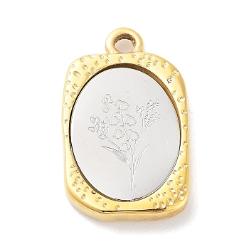 304 Stainless Steel Pendants, Rectangle with Twelve Zodiac Flower Charm, Golden & Stainless Steel Color, May Lily, 23x14.5x3mm, Hole: 2mm