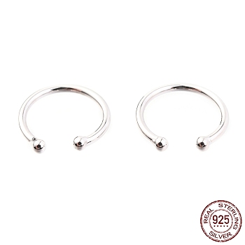 Rhodium Plated 925 Sterling Silver Cuff Earrings, Ring with Round, Platinum, 12x1mm