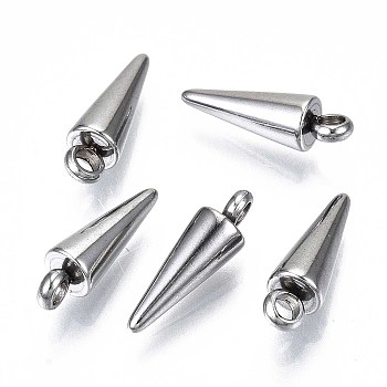 201 Stainless Steel Pendants, Cone, Stainless Steel Color, 12.5x4mm, Hole: 1.6mm