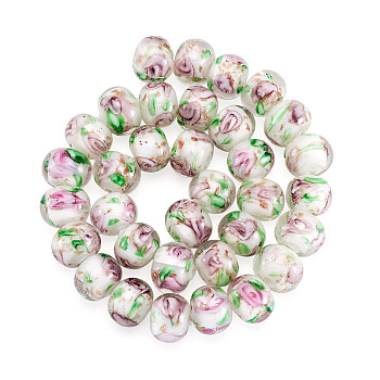 1 Strand Handmade Lampwork Inner Flower Rondelle Beads Strands, with Gold Powder, Light Green, 8~10x10~11mm, Hole: 0.9~1.4mm, about 35pcs/strand, 10.83~11.42''(27.5~29cm)