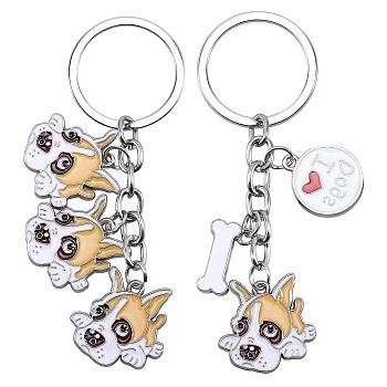 WEWAYSMILE 2 pcs Dog Keychain Car Keychain Pet Pendant Key-Ring Lovely Dog Key-ring Portable Metal Keychain Gift for Pet Lover Birthday Puppy Theme Party Supplies (Boxer Dog), Platinum, 9.05x2.46cm