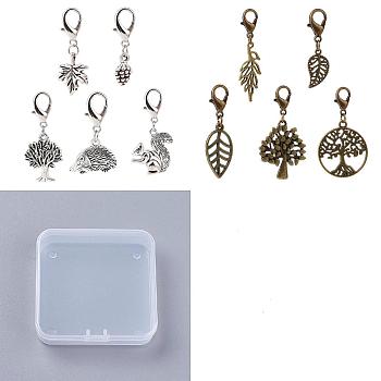 12 Sets 2 Style Autumn Alloy Pendants Decorations Set, Clip-on Charm, for Keychain, Purse, Backpack Ornament, Mixed Color, 31~45mm, 6 sets/style