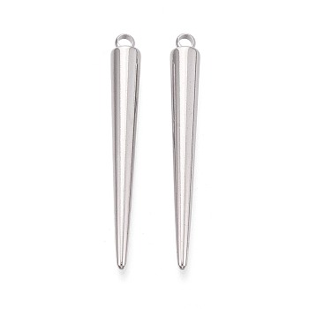 304 Stainless Steel Pendants, Spike Cone Charms, Stainless Steel Color, 48.5x6mm, Hole: 2.5mm