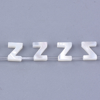 Natural Sea Shell Beads, White Shell Mother of Pearl Shell, Top Drilled Beads, Letter.Z, 10x2.5~11.5x3mm, Hole: 0.8mm