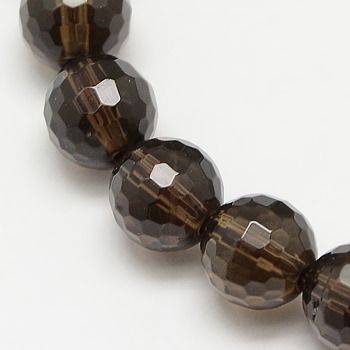 Smoky Quartz Beads Strands, Faceted(128 Facets), Round, Synthetic Crystal, Dyed & Heated, 6mm, Hole: 0.8mm