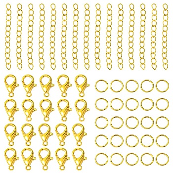 Iron Ends with Twist Chain Extension & Open Jump Rings, with Zinc Alloy Lobster Claw Clasps, Golden, 50x3.5mm